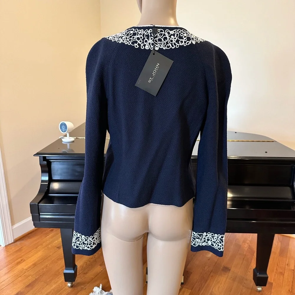 NWT Luxury Rare St John Collection Navy Pearl Embelished Cardigan/Jacket - Picture 15 of 17